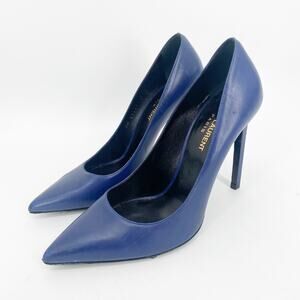 Saint Laurent Paris Pointed Toe Calfskin Pump Navy Blue